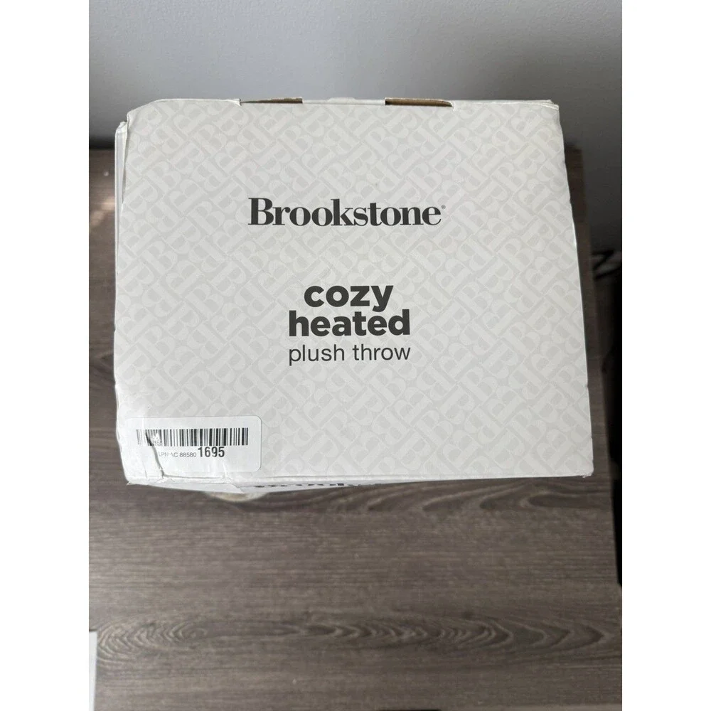Brookstone Cozy Heated Plush Throw w/ Controller, 4 Heat, Auto Off, 50x60 Plaid